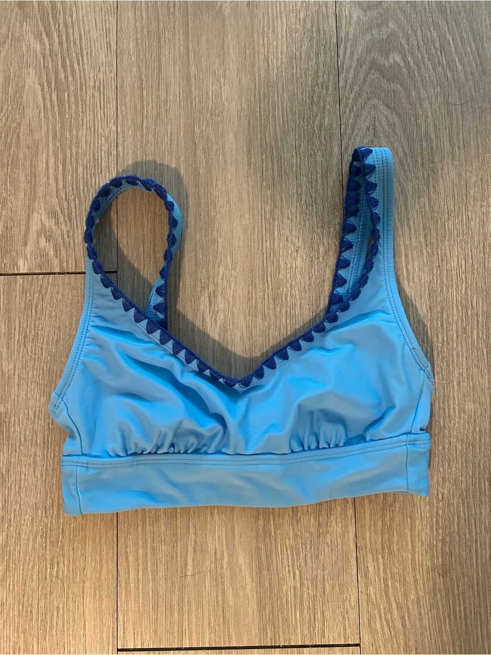 Blue Triangle-Trim Bralette/Bathing Suit Top